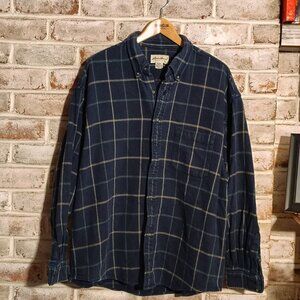 Vintage Eddie Bauer THICK Navy Plaid Button Down - XXL